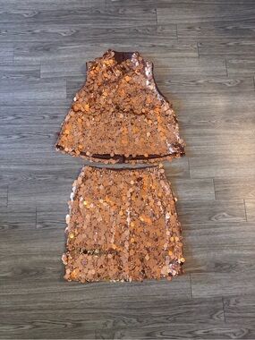 Girls' Rose Gold Sequin Two-Piece Party Dress Set